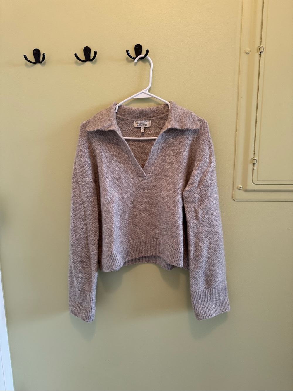 & Other Stories Taupe Collared V-Neck Knit Sweater